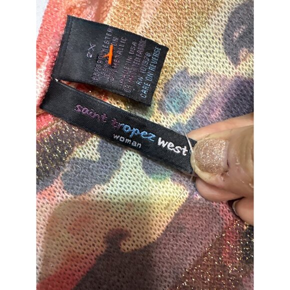 Saint Tropez West‎ Womens Multicolor Abstract Print Top 2X Lightweight Knit With - Picture 3 of 4